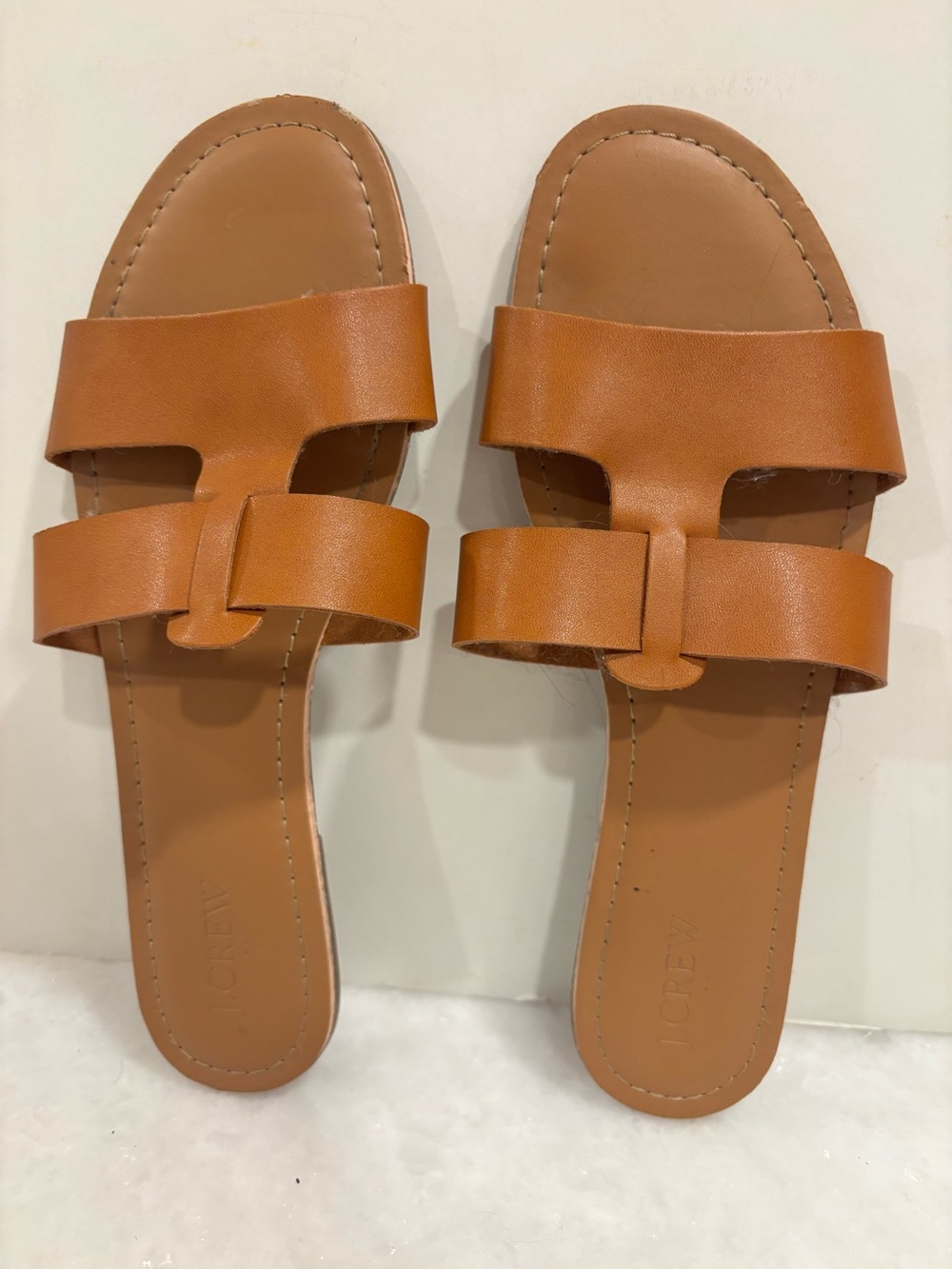 J.Crew Cyprus Leather Slide Sandals Roasted Pecan Tan sz 9